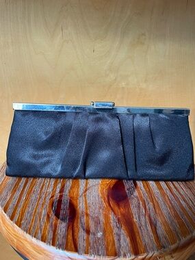 Jacqueline Ferrar Black Satin Pleated Frame Clutch